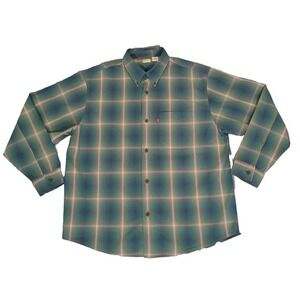 Men's Levis Red Tab Long Sleeve Blue Green Plaid Button Up Shirt Size‎ XL Cotton